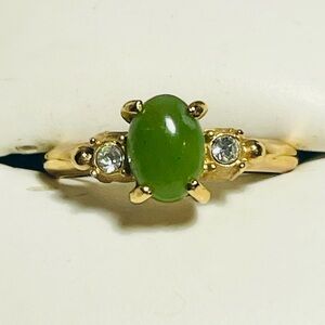 Vintage Avon Jade Gold Tone Ladies Three Stone Band Ring Adjustable